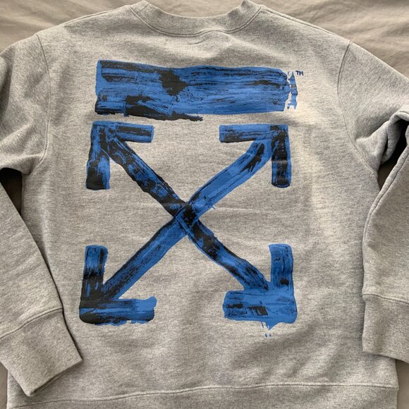Designer Off White Grey Crew Neck Sweater Long Sleeve, with X on Back - Picture 5 of 6
